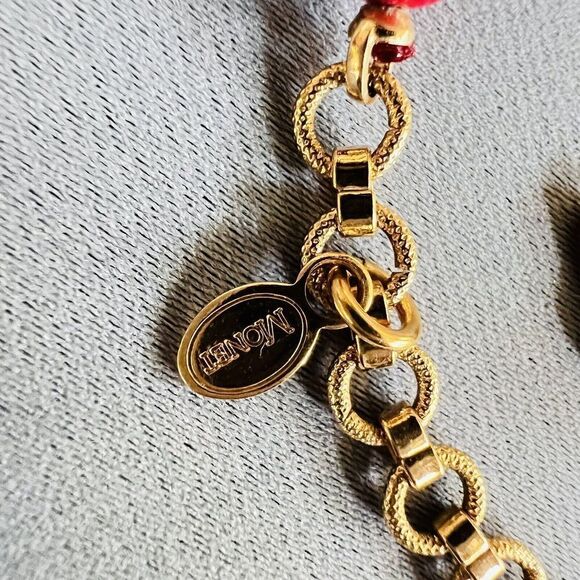 Vintage Monet Necklace Cherry Red Gold Lucite Beads Beaded PRETTY  18” 4325 - Picture 11 of 13